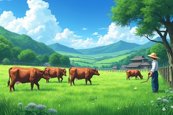ภาพวัววากิวในฟาร์มญี่ปุ่น